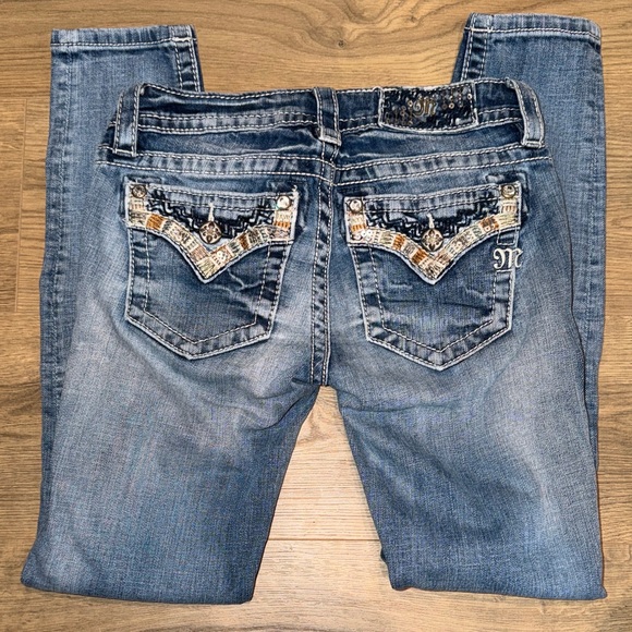 Miss Me - Stylish Size 26 Blue Embellished Women's Jeans - Picture 4 of 7